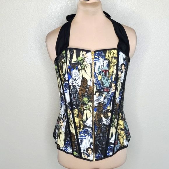 torrid Other - Star Wars 2X Allover Character Print Halter Corset Waist Cinch black White